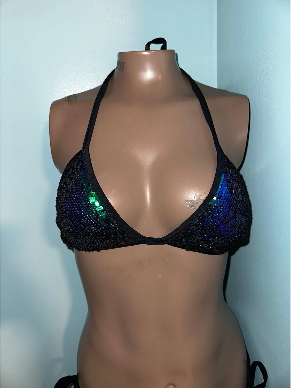 Women's Black Sequin Halter Bikini Swimsuit Size L - Picture 12 of 12